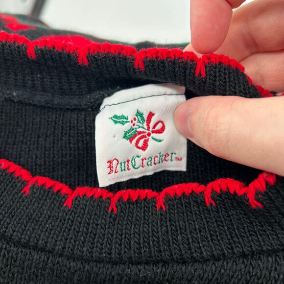 VTG 90s Women's Black Nutcracker Cat Presents Knitted Ugly Christmas Sweater~ M - Picture 2 of 9